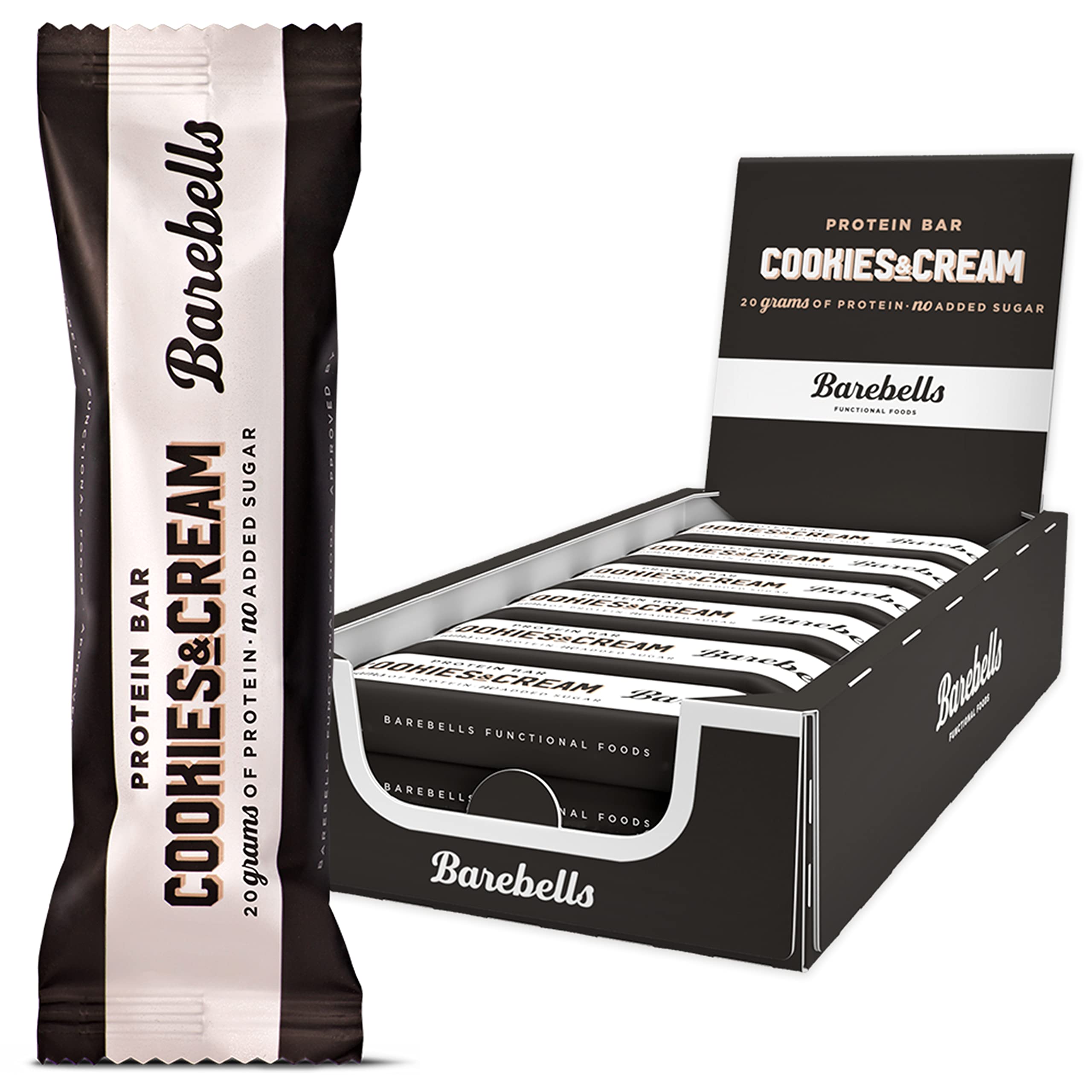 Barebells Protein Bar Cookies and Cream 55g, High Protein, No Added Sugar, Pack of 12