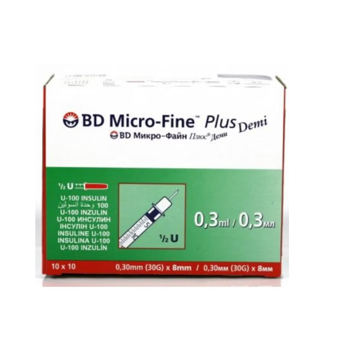 BD Micro Fine Demi 0.3 Ml Insulin Syringe (30g) 8mm (10x10)