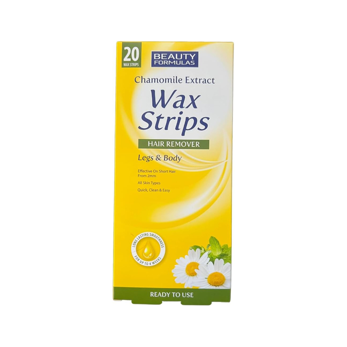 Beauty Formulas Chamomile Legs & Body Wax Strips, Long-Lasting Hair Removal, 20s