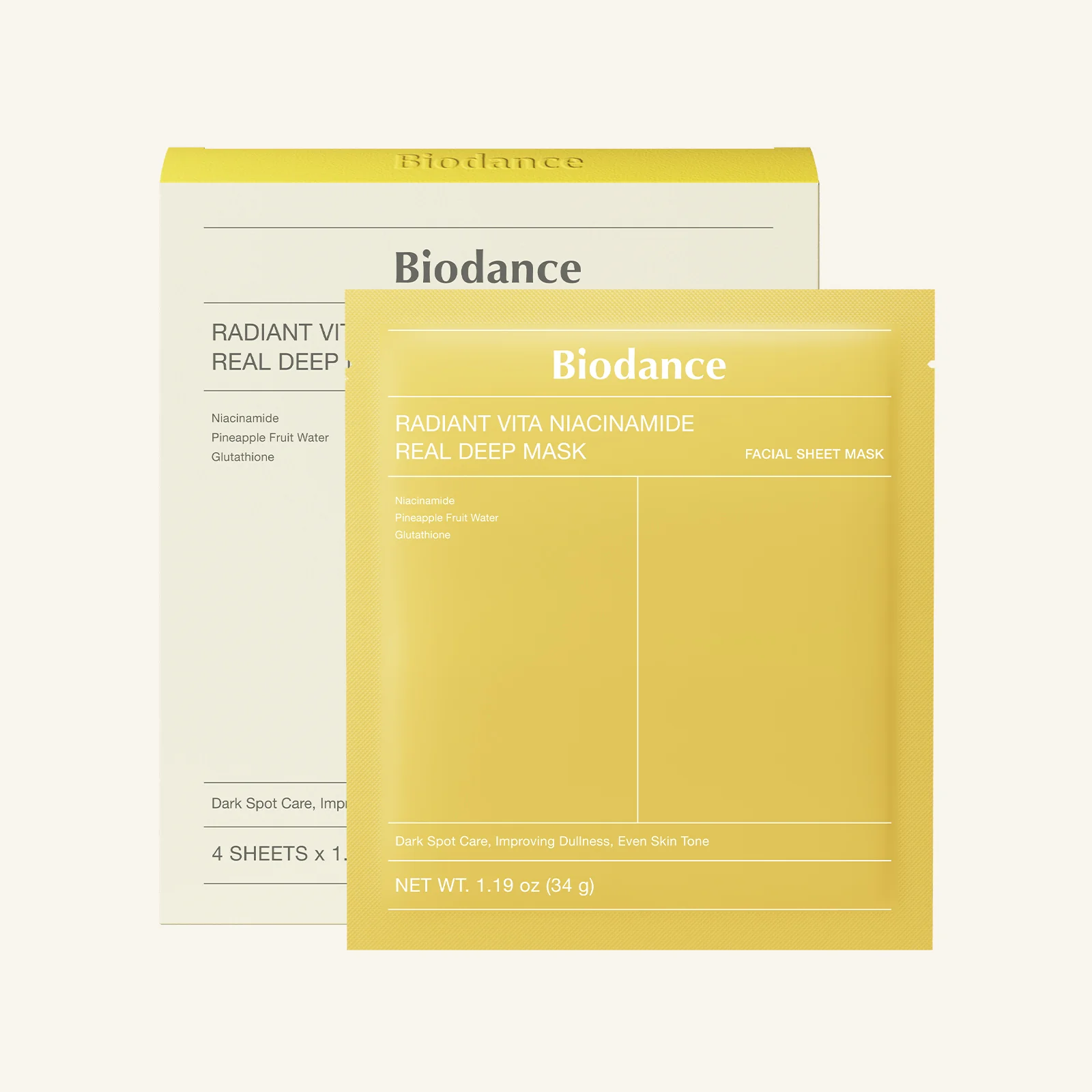 Biodance Radiant Vita Niacinamide Real Deep Hydrogel Sheet Mask, Brightening, Dark Spot and Glow, 34g