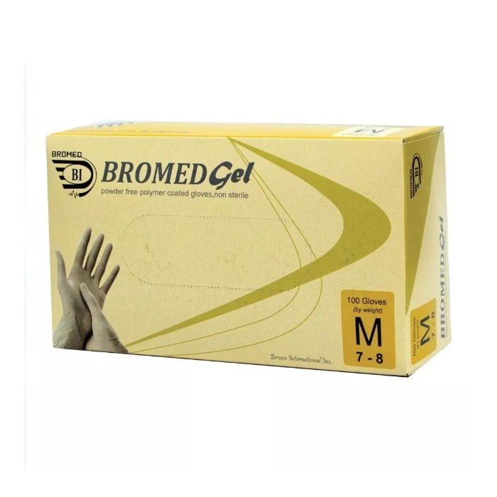 Bromed Gloves Latex Exam Medium Powder Free 100's