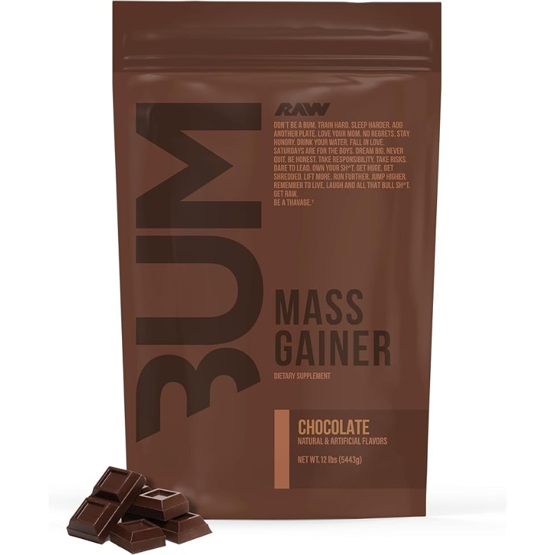 Raw Nutrition Bum Mass Gainer, High Calorie Protein & Carb Chocolate Powder, 12lb