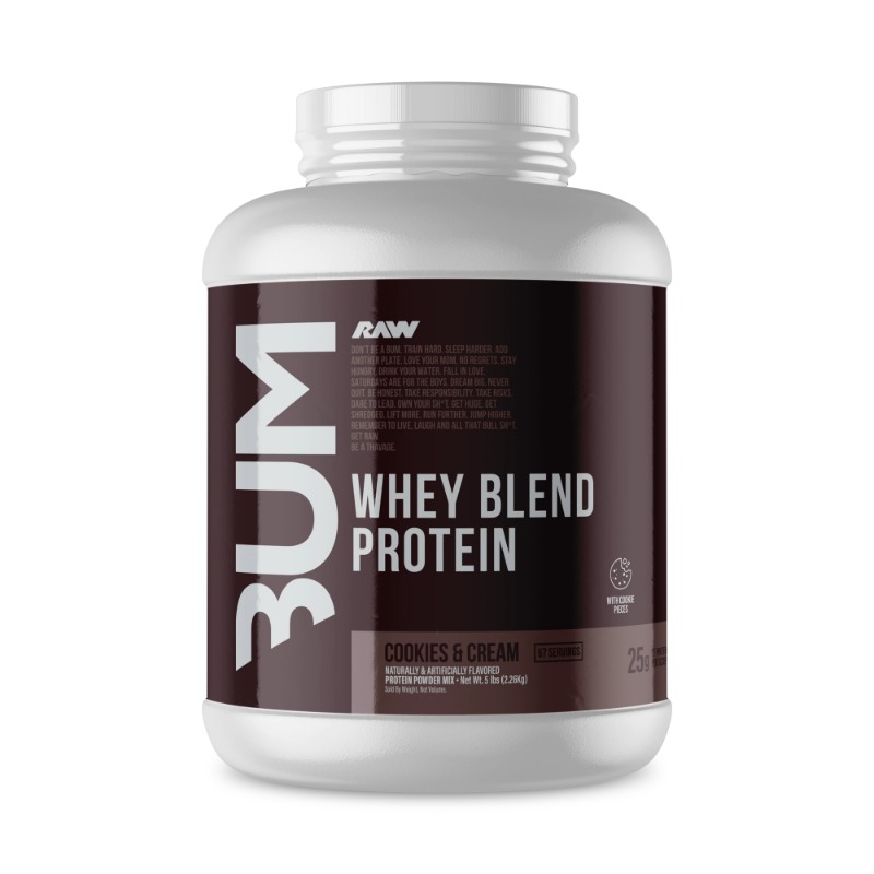 Raw Nutrition Bum Whey Blend Powder Cookies & Cream, Protein for Lean Muscle Support, 5lb