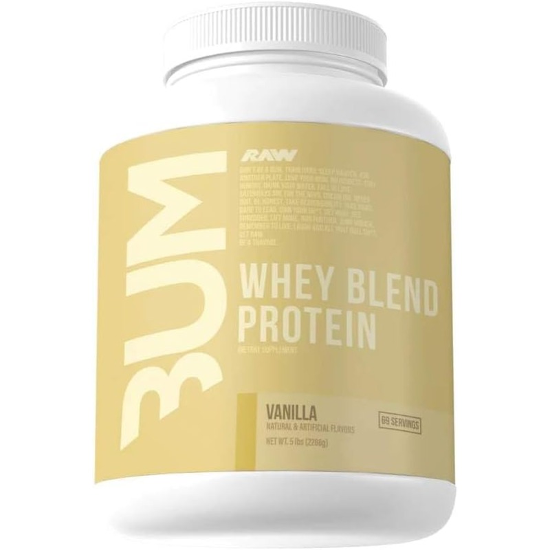 Raw Nutrition Bum Whey Blend Powder Vanilla, Protein for Lean Muscle Support, 5lb