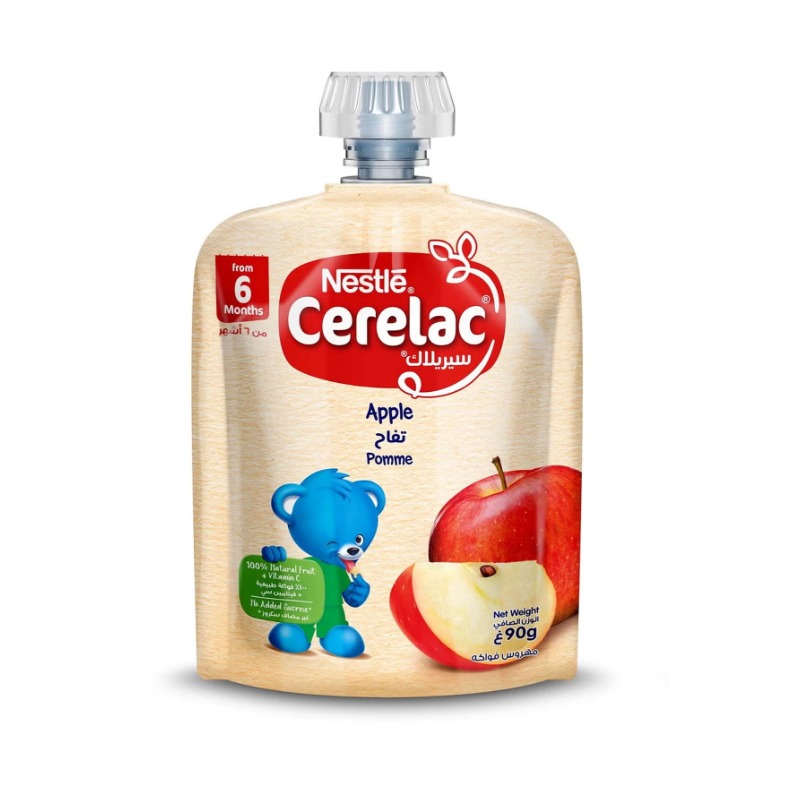 Nestle Cerelac Puree Baby Food Apple, 100% Natural Fruit with Vitamin C for Babies 6+ Months, 90g