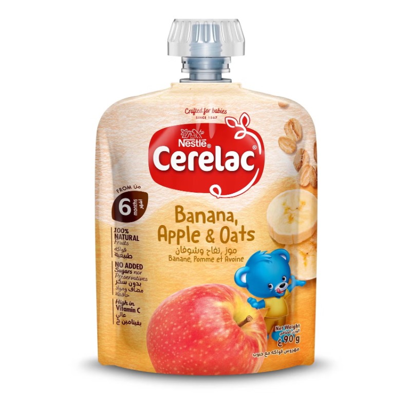 Nestle Cerelac Puree Banana & Apple, Nutritious Baby Food with Vitamin C, No Added Sugar or Salt, 90g
