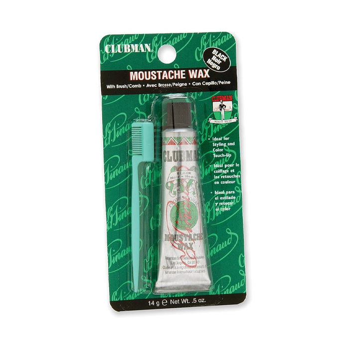 Clubman Moustache Wax Hang Pack-Black With Comb 0.5 Oz