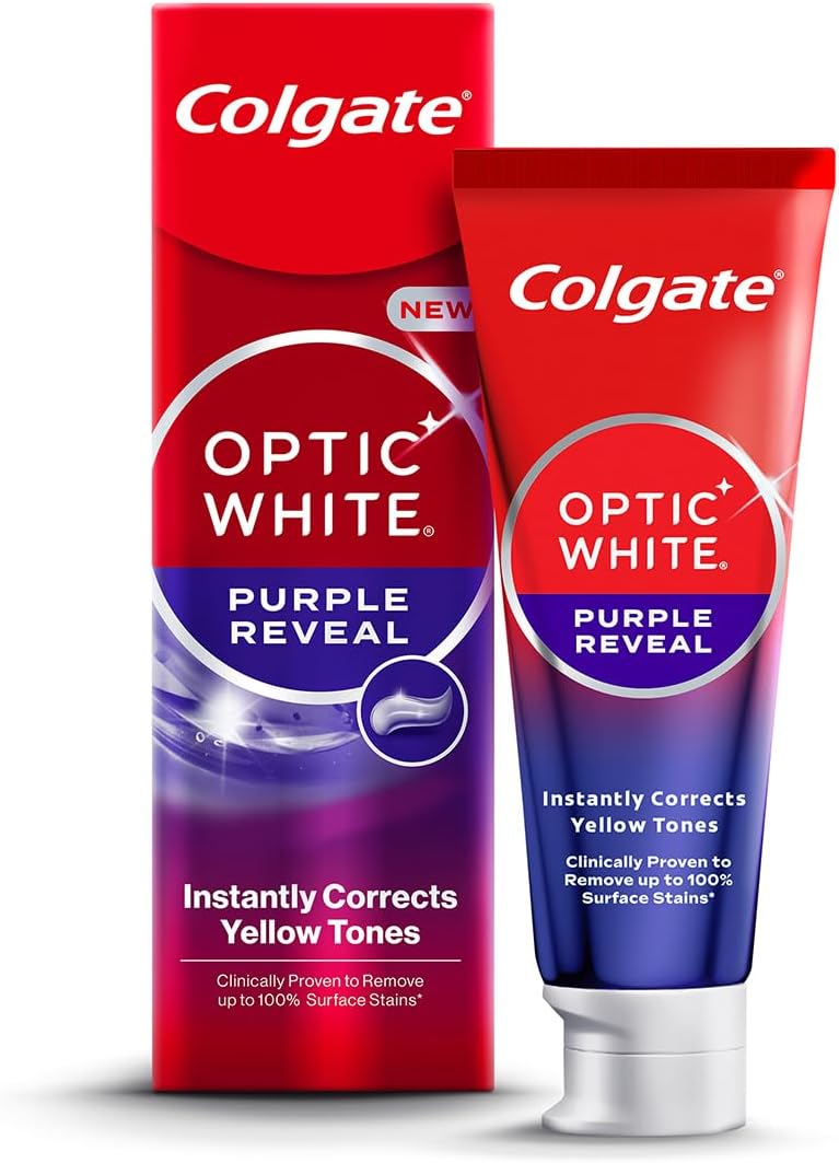 كولغيت أوبتيك وايت بيربل ريفيل معجون أسنان، تبييض فوري مصحح للألوان، آمن للمينا، 75 مل