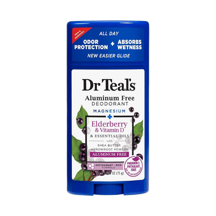 Dr Teal's Magnesium Aluminum Free Deodorant Stick Elderberry with Vitamin D, 75g