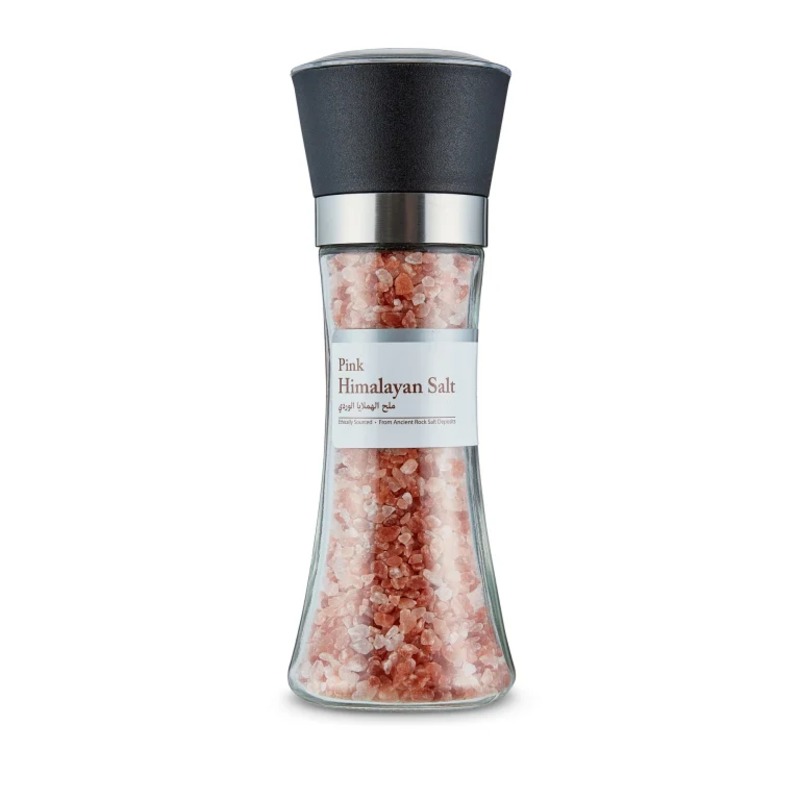 Earth’s Finest Pink Himalayan Salt, 100% Pure, Coarse Grain Rock Salt in Refillable Glass Grinder, 200g