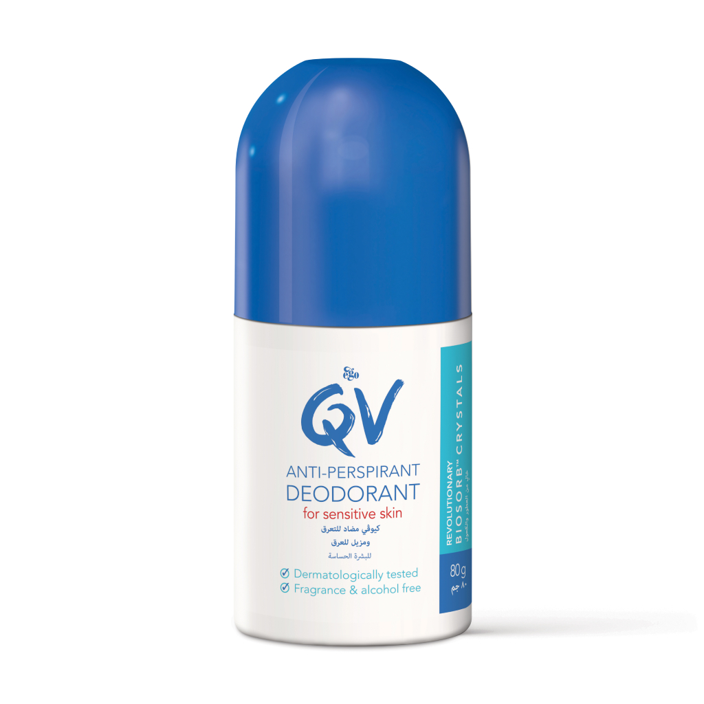 Ego QV Anti-Perspirant Deodorant Roll-On, 24-Hour Odour and Wetness Protection, Gentle on Sensitive Skin, 80g