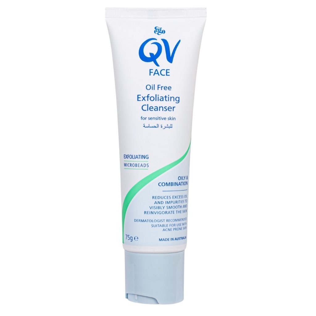 QV Face Oil-Free Exfoliating Cleanser, Gentle Daily Scrub for Sensitive Skin, Smooths and Hydrates, 75g