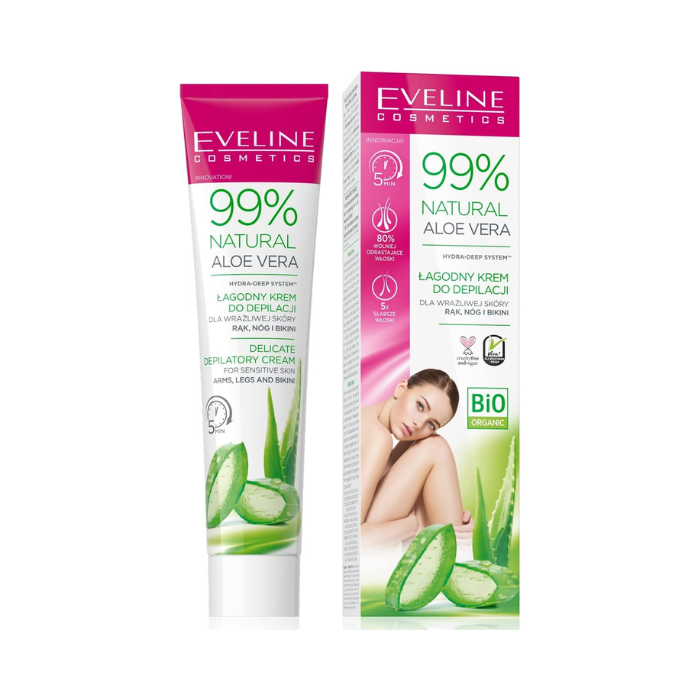 Eveline 99% Natural Aloe vera Depilatory Cream for Arms, Legs & Bikini, 125ml