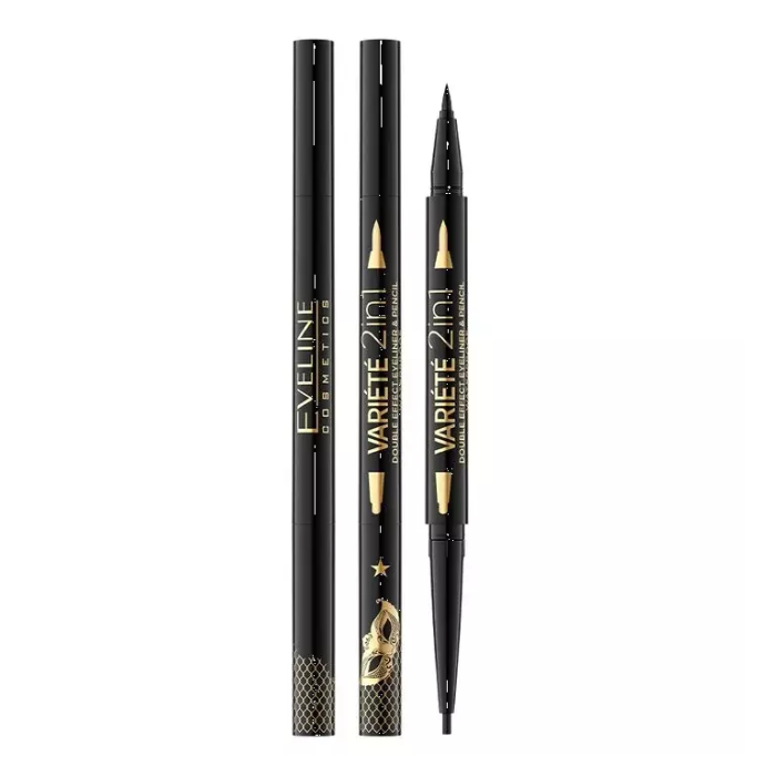 Eveline  Variete 2-In-1 Waterproof Double Effect Eyeliner & Pencil Ultra Black