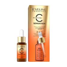 Eveline C Sensation Anti-Wrinkle Serum - Vitamin C + Hyaluronic Acid - Brightening & Firming Face Serum for Youthful Radiance 18ml