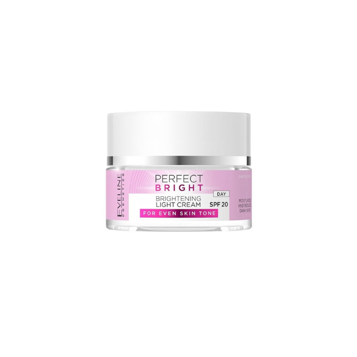 Eveline Perfect Bright Light Day Cream (SPF20) Brightening Anti-Discoloration Hydrating Vegan, 50ml