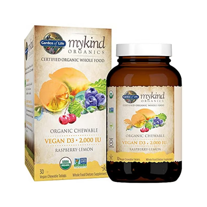 Garden of Life Mykind Organics 2000IU Vegan D3 Raspberry-Lemon, 30 Chewable