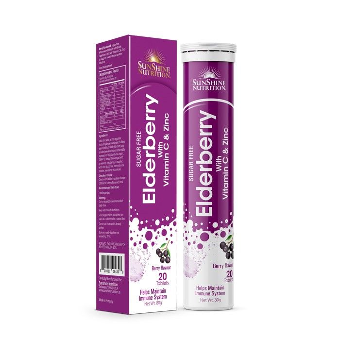 Sunshine Nutrition Elderberry With Vitamin C & Zinc Effervescent Tablets 20's