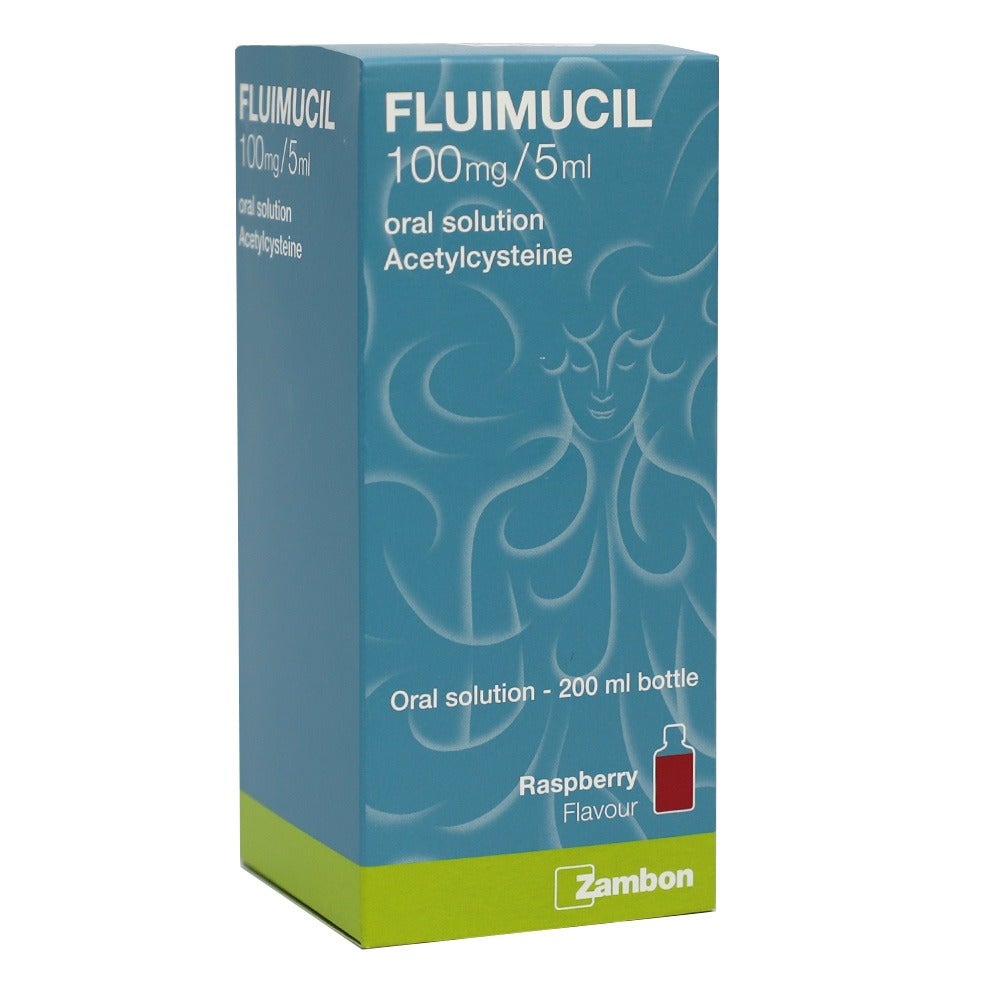 Fluimucil 100mg/5ml Oral Solution Raspberry Flavor 200ml