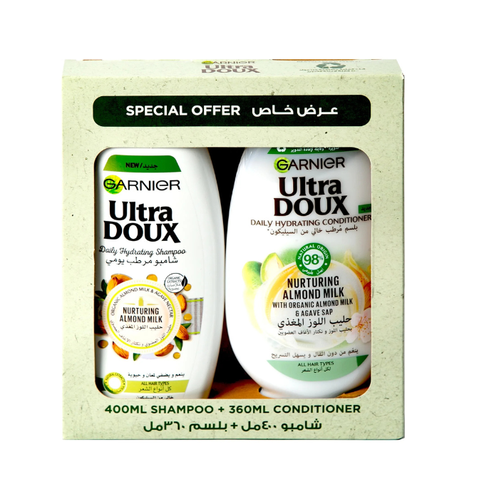 Garnier Ultra Doux Almond Milk Hydrating Shampoo 400ml + Conditioner 360ml Set