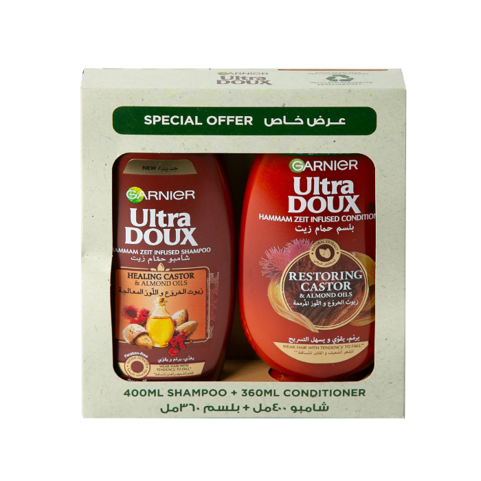 Garnier Ultra Doux Hammam Zeit Shampoo 400ml & Conditioner 360ml with Castor & Almond Oils