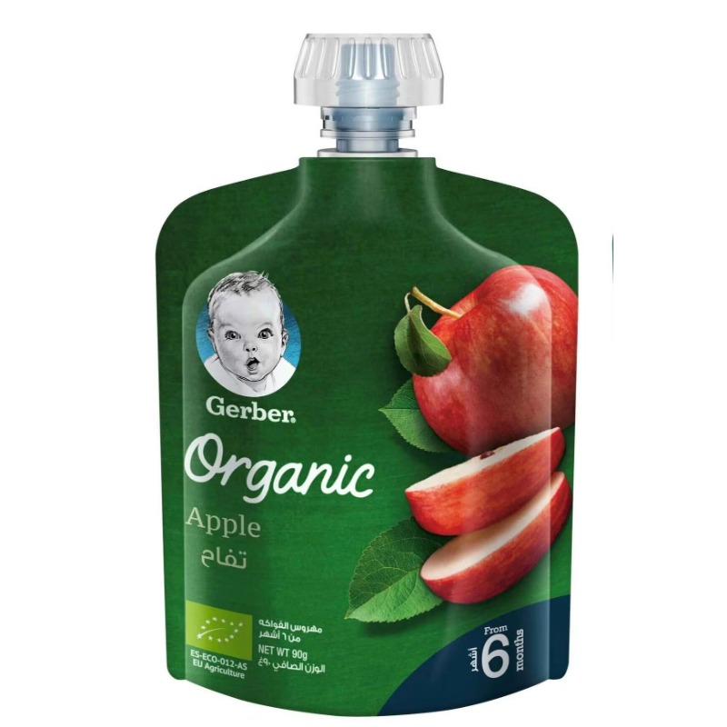 Gerber Organic Puree Baby Food Apple, 100% Organic Fruit Puree for Babies 6+ Months, No Added Sugar, 90g