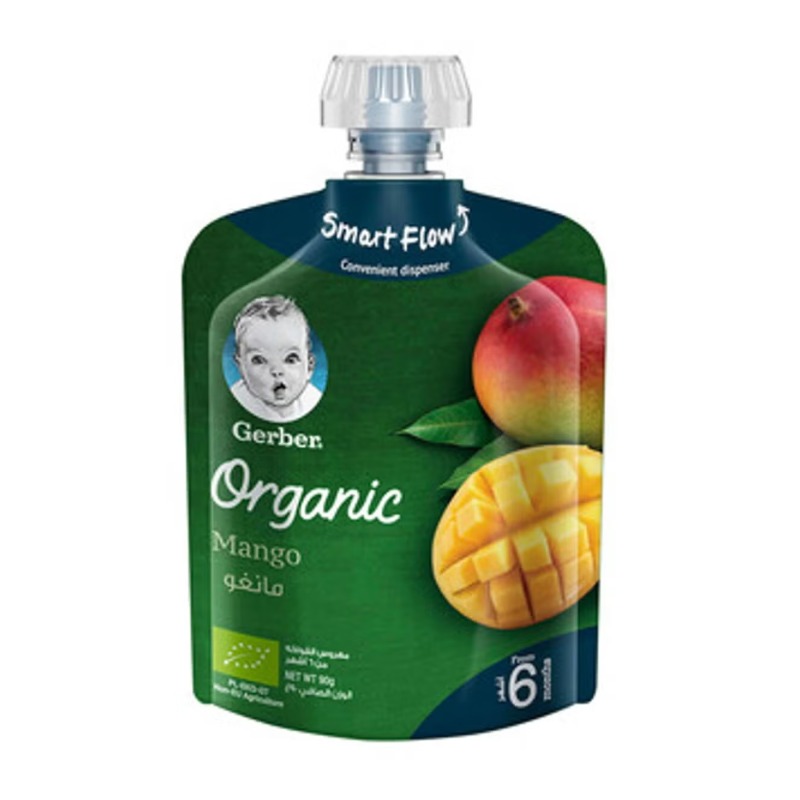 جيربر بيوريه عضوي طعام أطفال مانجو، بيوريه فواكه عضوي 100% للأطفال من عمر 6 أشهر فأكثر، بدون سكر مضاف، 90 غ