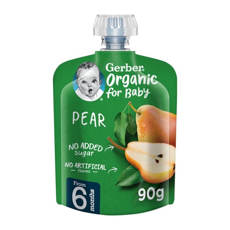 Gerber Organic Puree Baby Food Pear, 100% Organic Fruit Puree for Babies 6+ Months, No Added Preservatives, 90 g