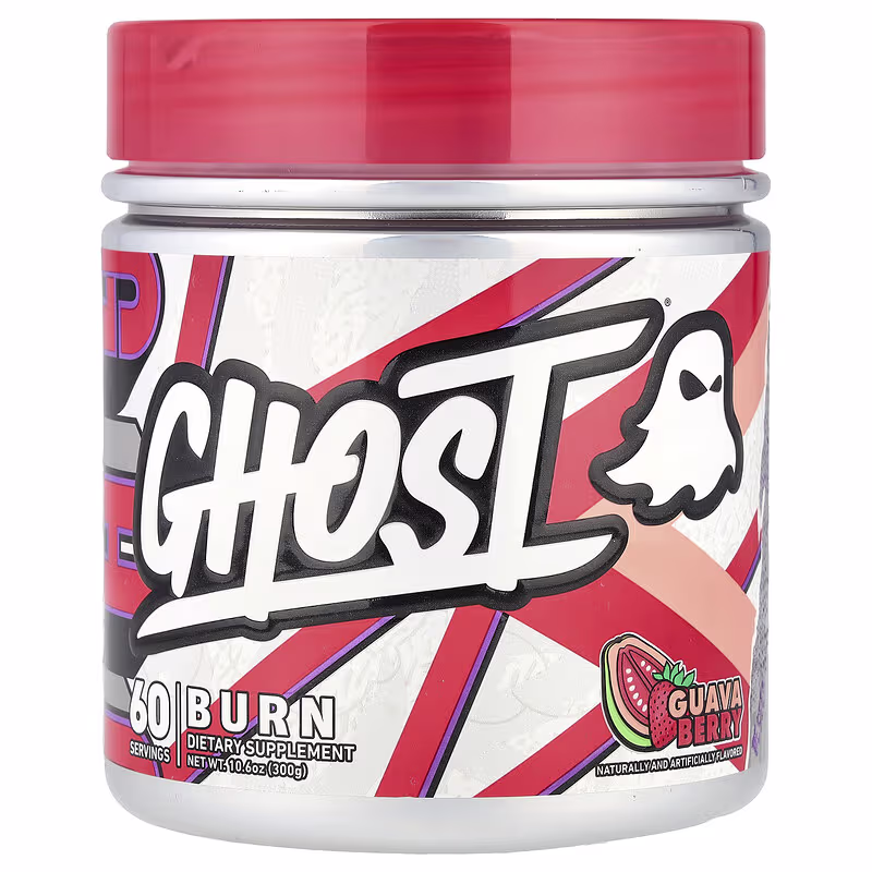 Ghost Burn Guava Berry, 60 Servings, Fat Burner with Carnitine, Ashwagandha and Natural Caffeine, 300g