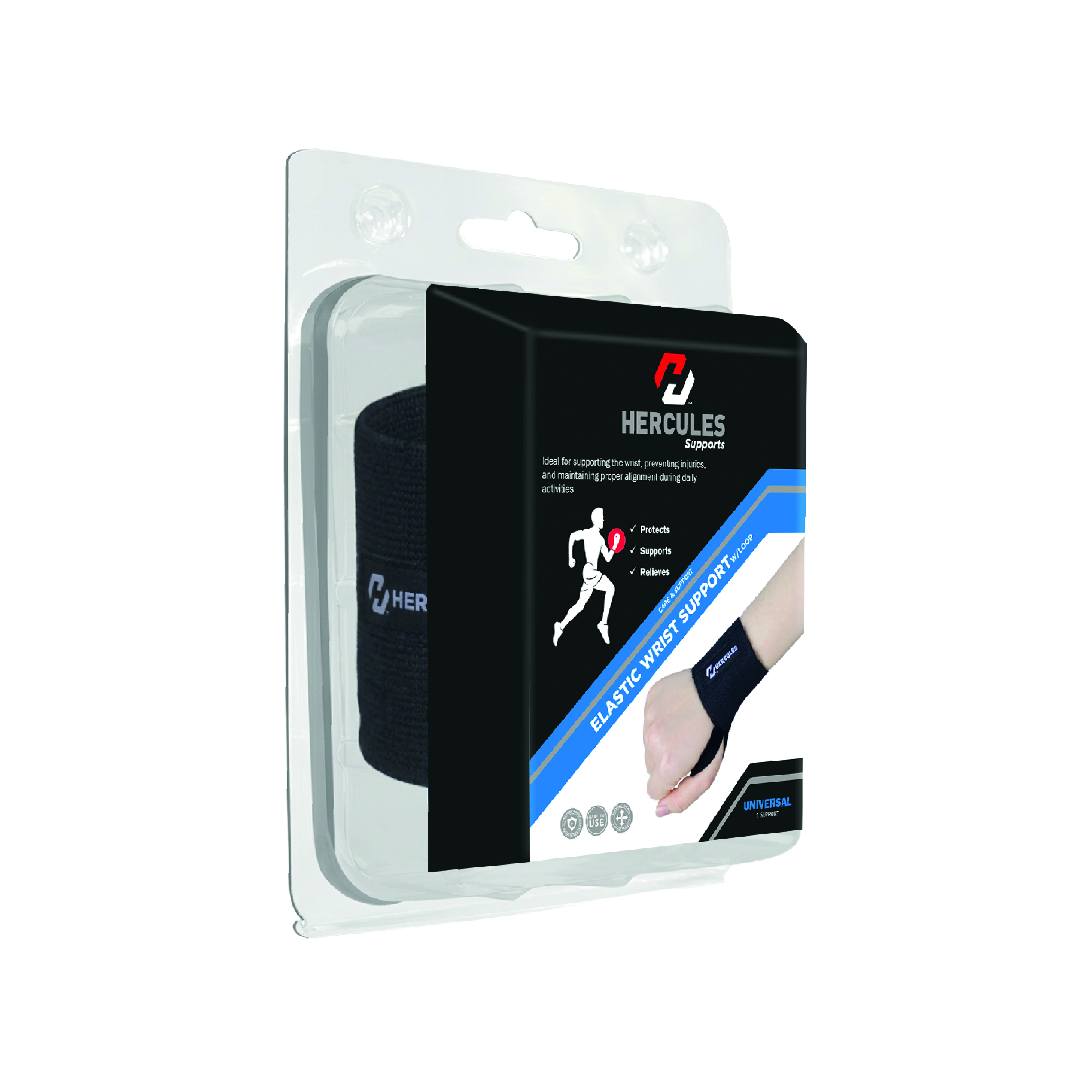 Hercules Elastic Wrist Support with Loop Universal, Flexible Brace with Thumb Loop