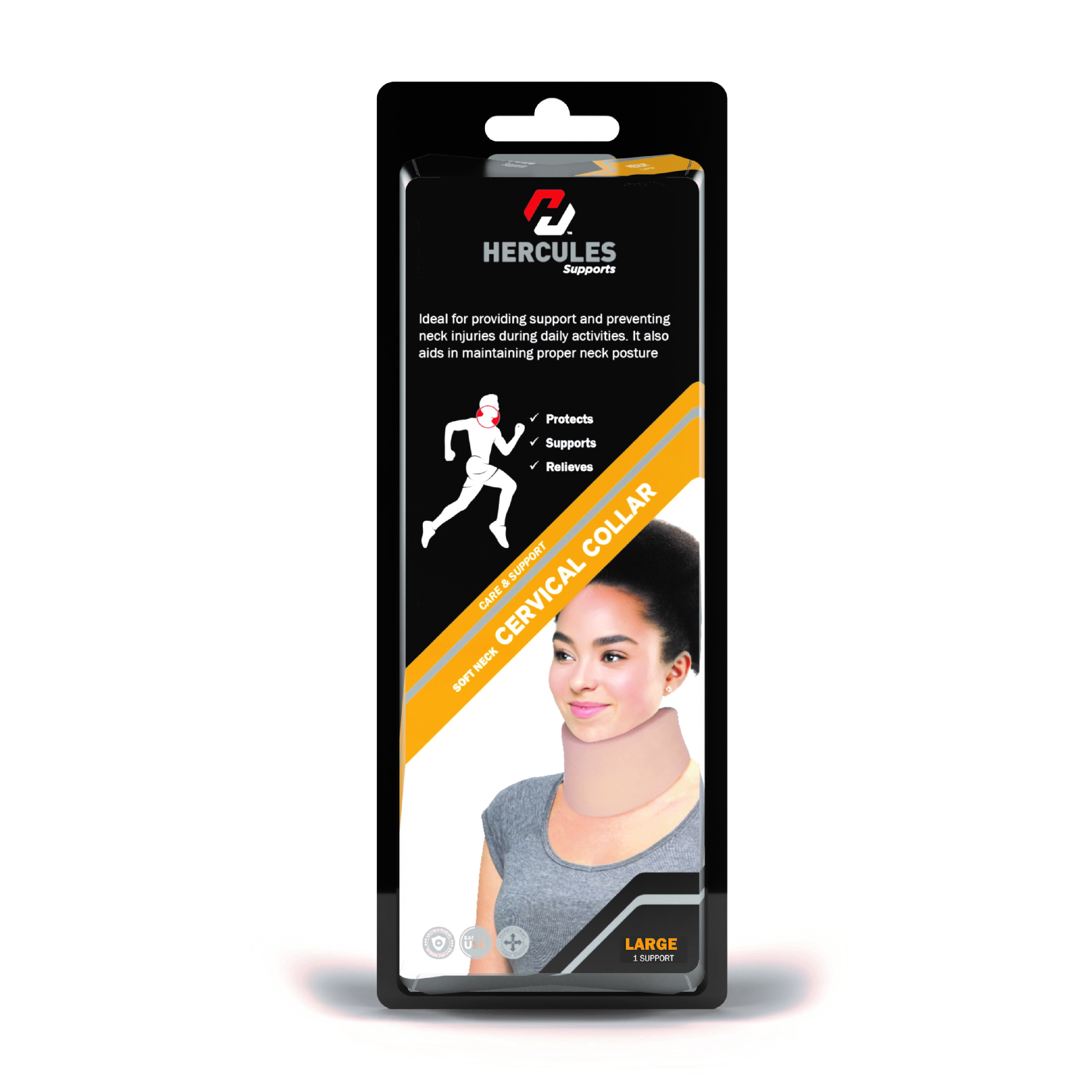 Hercules Soft Neck Cervical Collar Support, Neck Pain Relief & Spine Alignment, Adjustable & Comfortable -Large