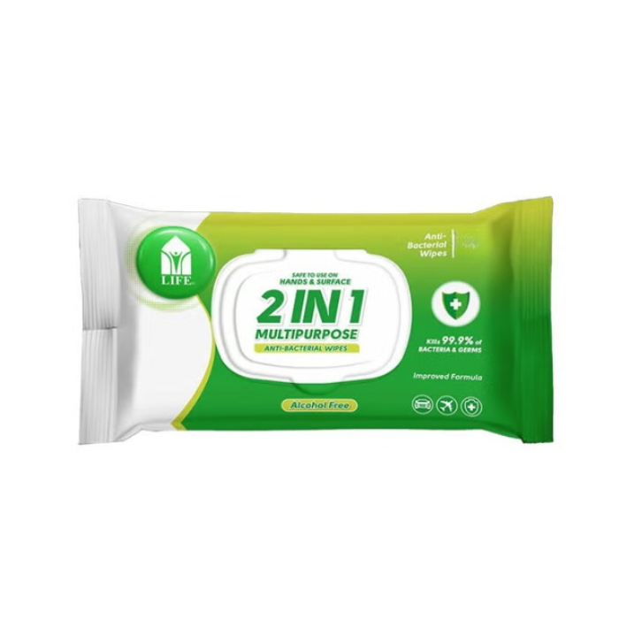 Life 2in1 Multipurpose Antibacterial Wipes 10s Alcohol free