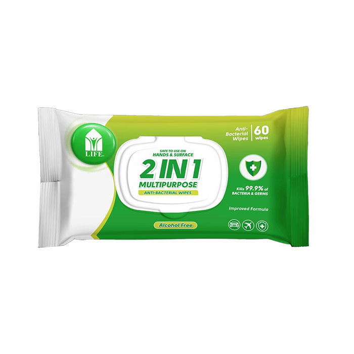 Life 2in1 Multipurpose Antibacterial Wipes 60's Alcohol free