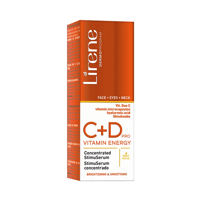 Lirene Vitamin Energy C+D PRO StimuSerum - Brightening, Smoothing & Anti-Aging Serum with Hyaluronic Acid & Vitamin E - 30ml
