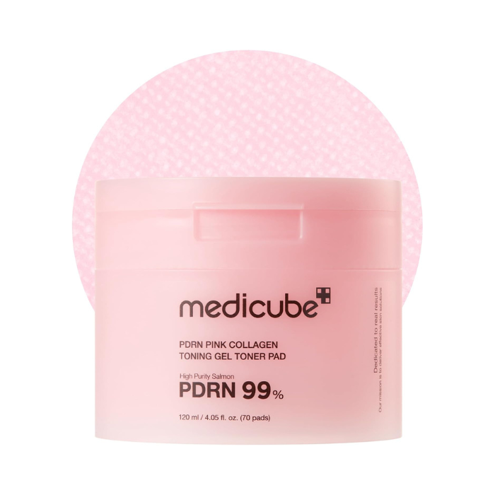 Medicube PDRN 99% Pink Collagen Toner Pad, Bouncy Gel for Elasticity, Glow & Smooth Skin, 70 Pads