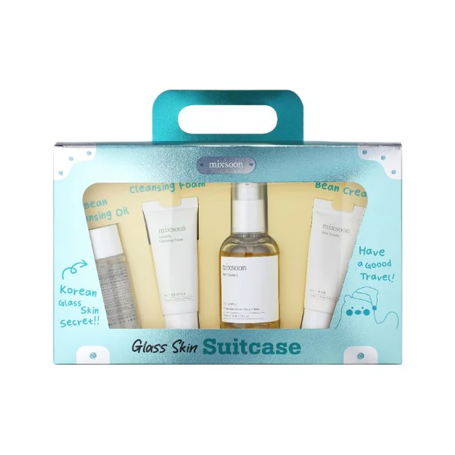 Mixsoon Glass Skin Suitcase – Travel Skincare Set with Bean Cleansing Oil, Centella Foam, Essence and Cream