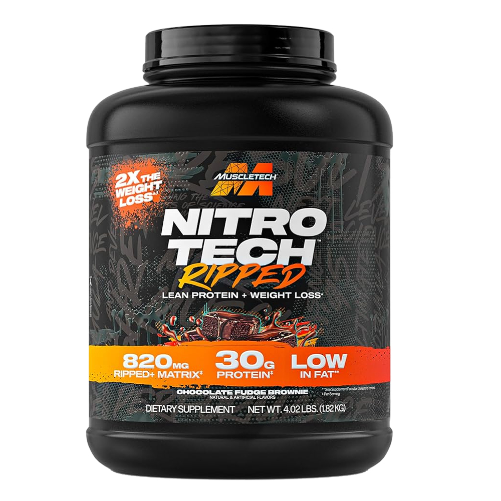 Muscle Tech Nitro Tech Ripped Whey Powder Chocolate Fudge Brownie, Protein with L-Carnitine & CLA, 4lb