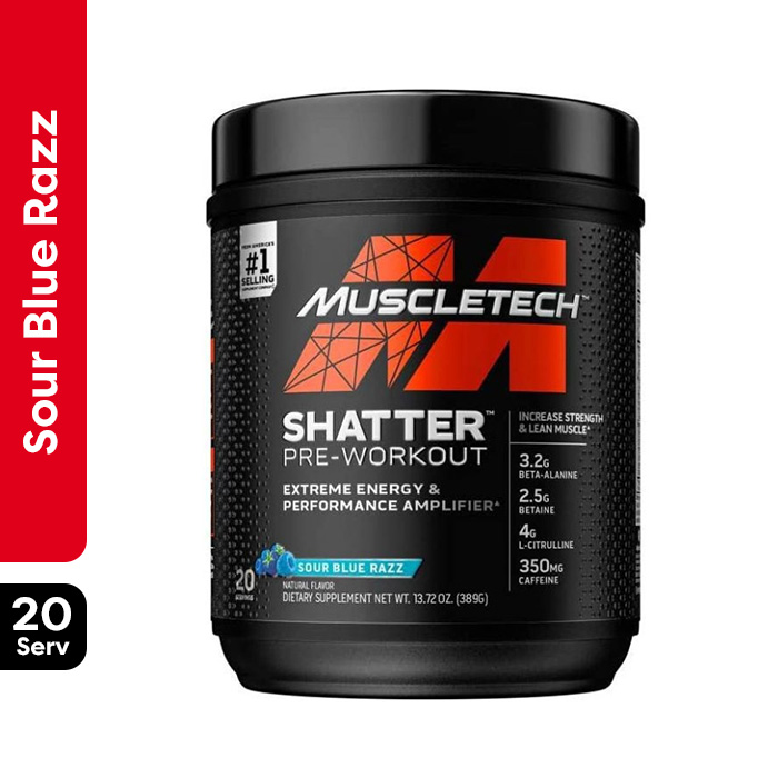 MuscleTech Shatter Pre Workout  Sour Blue Razz 20 Servings
