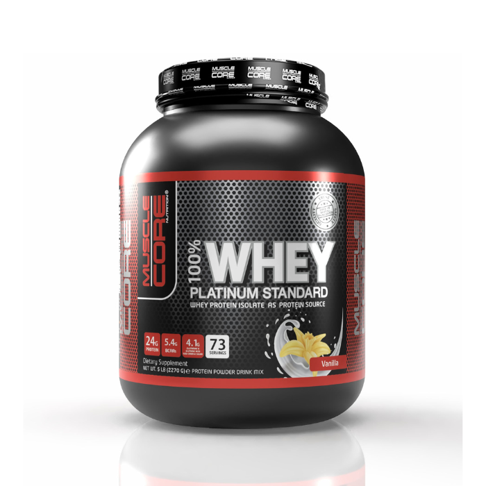 Muscle Core 100% Whey Platinum Standard Vanilla, Premium Protein Powder, BCAAs and Recovery Support, 5lb