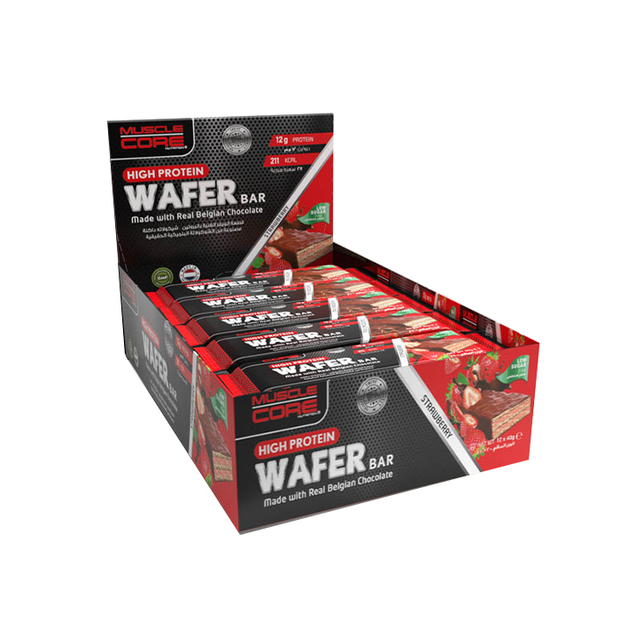 ماسيل كور ويفر بار عالي البروتين بنكهة الفراولة 40 غم - علبة 12 قطعة