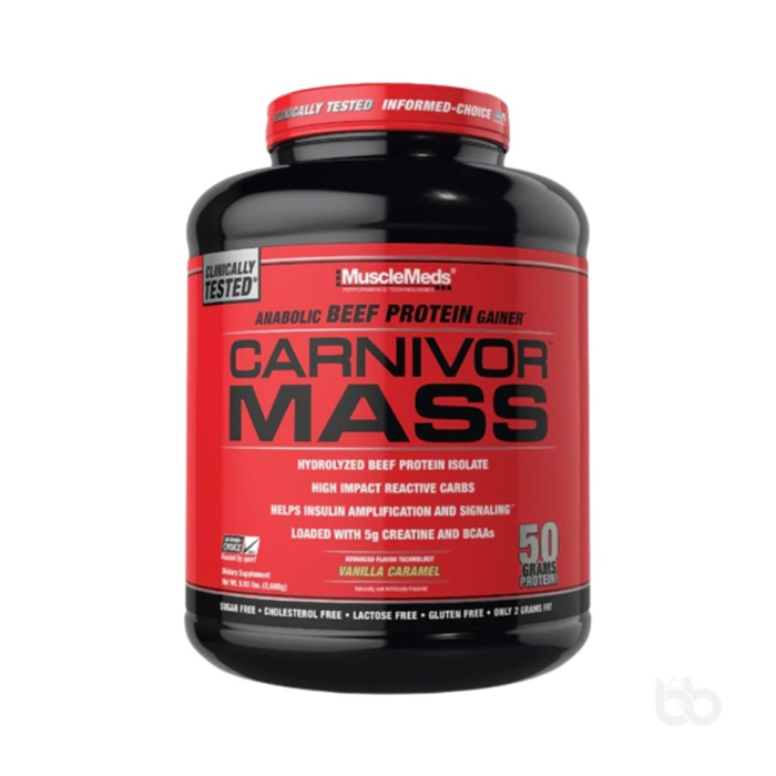 Muscle Meds Carnivor Mass - Zero Lactose Beef Protein Gainer, Vanilla Caramel for Muscle Recovery - 5.78 lbs.