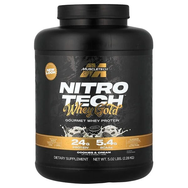 Muscle Tech Nitro Tech Whey Gold Protein Powder Cookies & Cream, Isolate Peptides Blend, 5lb