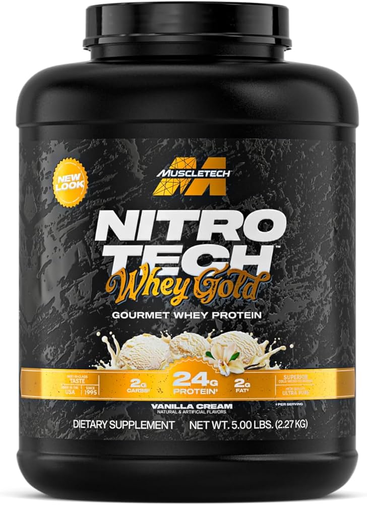 Muscle Tech Nitro Tech Whey Gold Protein Powder Vanilla Cream, Isolate Blend with BCAAs, 5lb