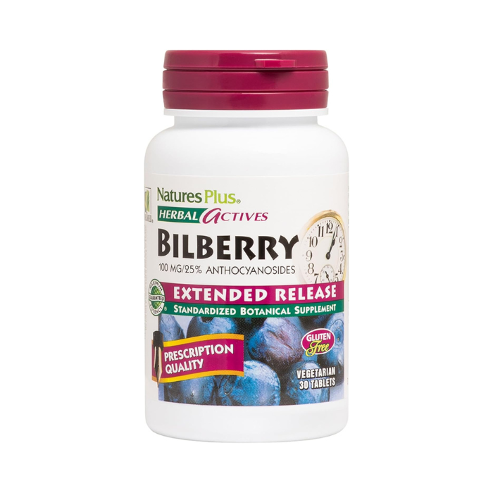 Natures Plus Herbal Actives Bilberry 100mg 25% Anthocyanosides 30's