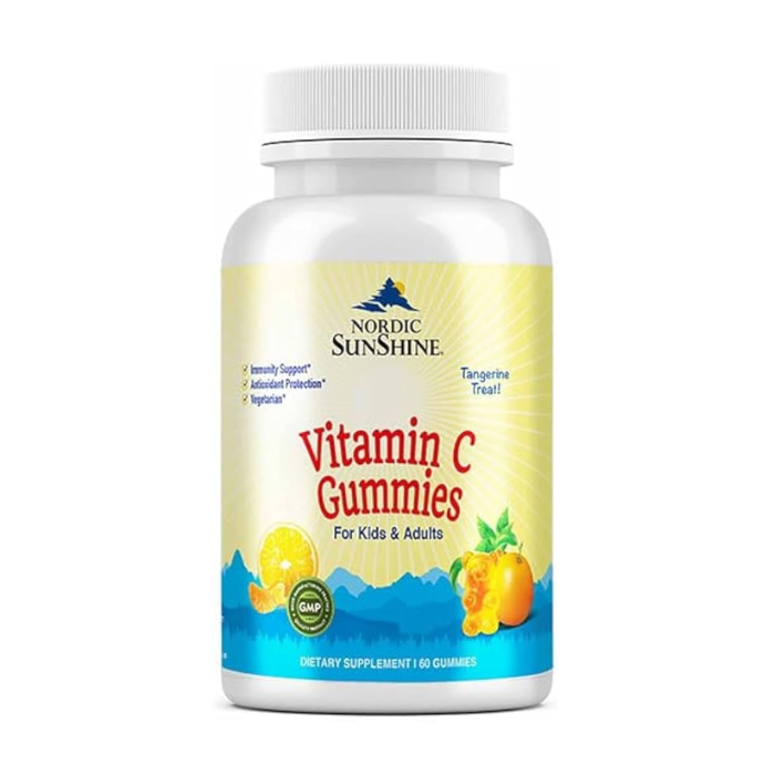 Nordic Sunshine Vitamin C Gummies for Kids & Adults – Immune Support, Antioxidant, Gelatin-Free, Tangerine Flavor – 60’s