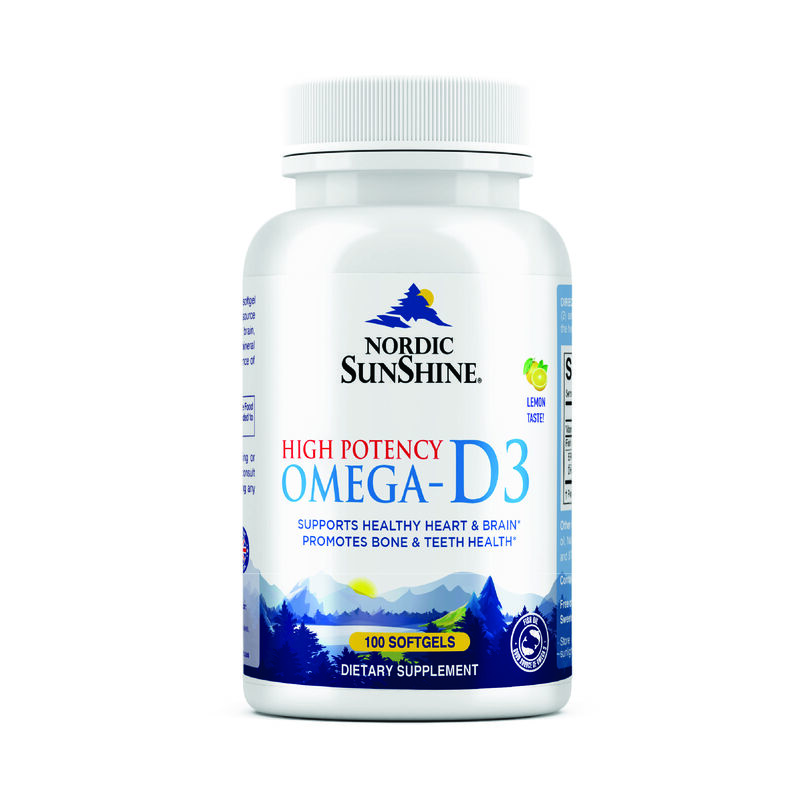 Nordic Sunshine Omega 1280mg with Vitamin D3 25mcg, High Potency EPA+DHA, Supports Heart, Brain & Immunity - 100 Softgels