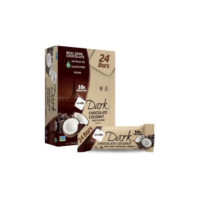 NuGo Dark Chocolate Coconut Bar 50g, 10g Vegan Protein, Gluten Free, Non-GMO, Pack of 12 pcs