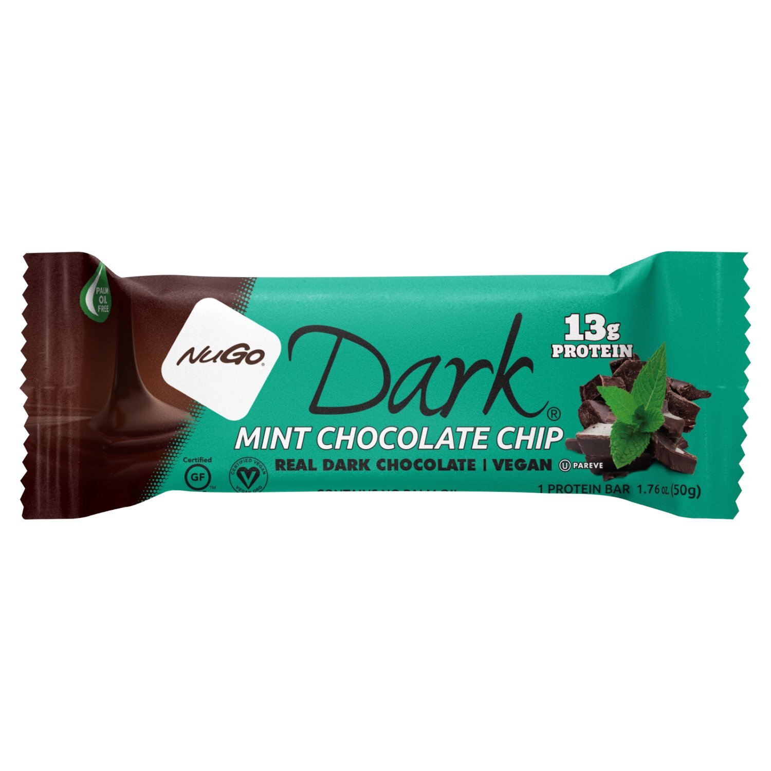 NuGo Dark Mint Chocolate Chip Bar 13g Protein, Gluten Free, Non-GMO, 50g