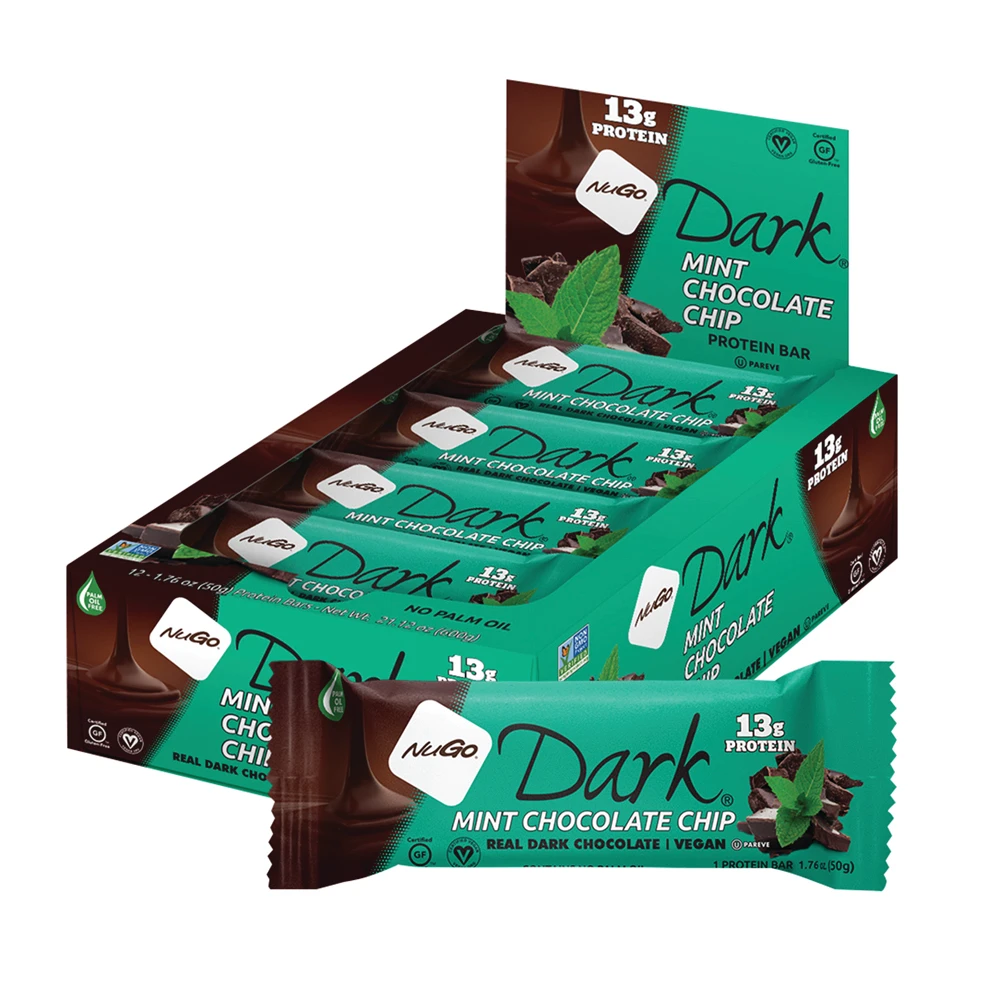 NuGo Dark Mint Chocolate Chip Bar 50g, 13g Protein, Gluten Free, Non-GMO, Pack of 12 pcs