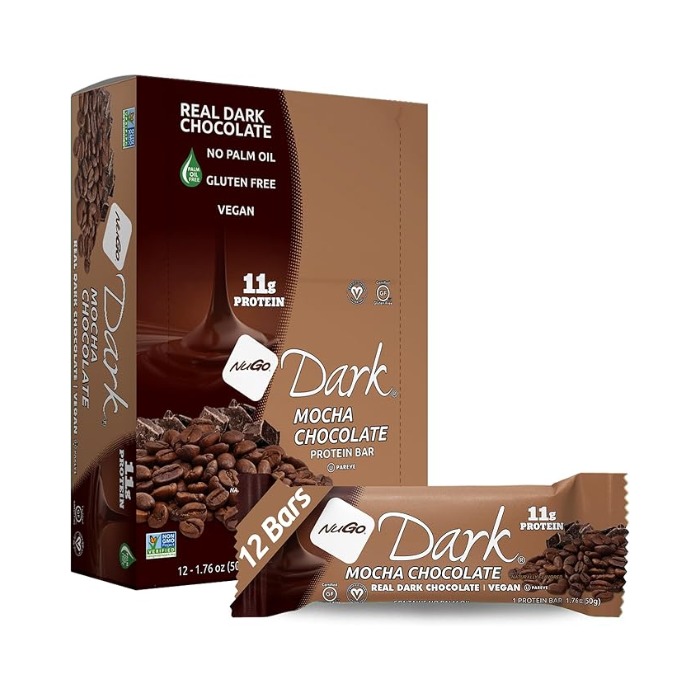 NuGo Dark Mocha Chocolate Protein Bar 50g, 11g Vegan Protein, Gluten Free, Non-GMO, Pack of 12 pcs